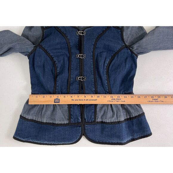 Daughters of the Liberation Two Tone Denim Peplum Jacket Black Trim Women's 2 - Picture 9 of 12